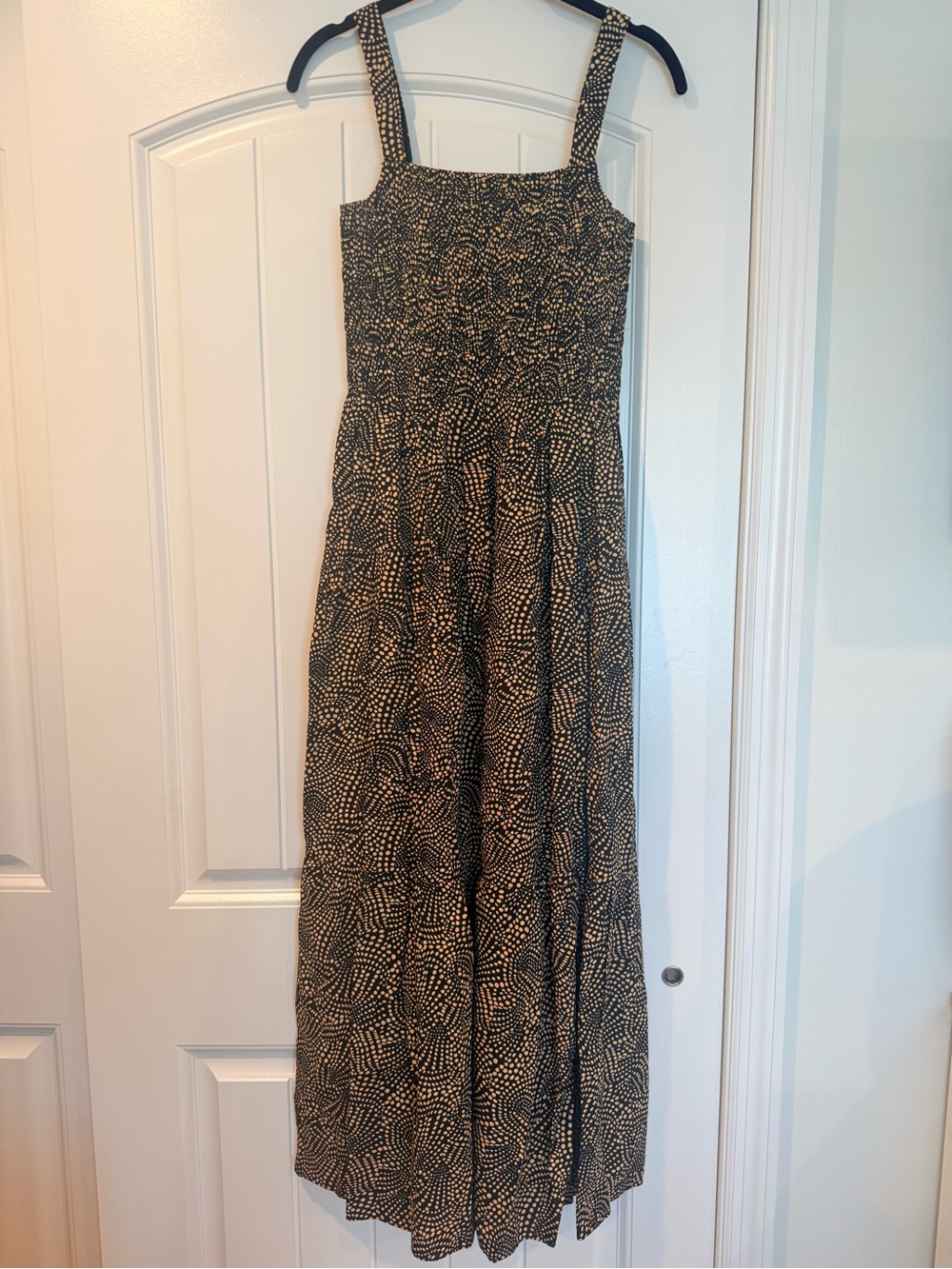 Madewell Smocked Drop-waist Maxi dress- Spiral Dot Black